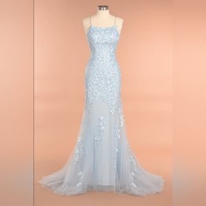 Long Mermaid Blue Prom Dress - size 2- Brand New Never Worn